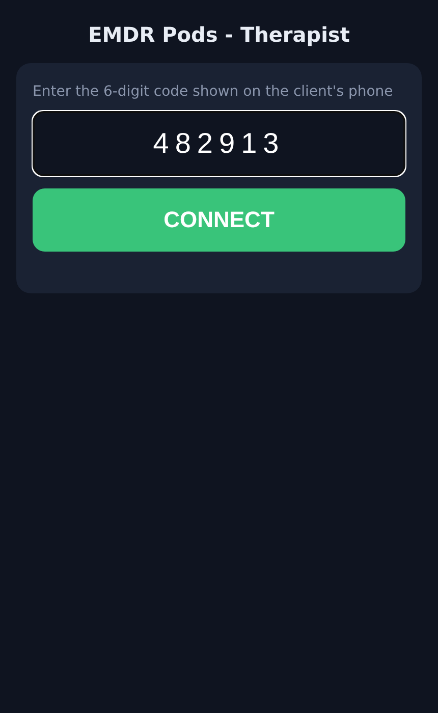 Therapist web page with a pairing code field